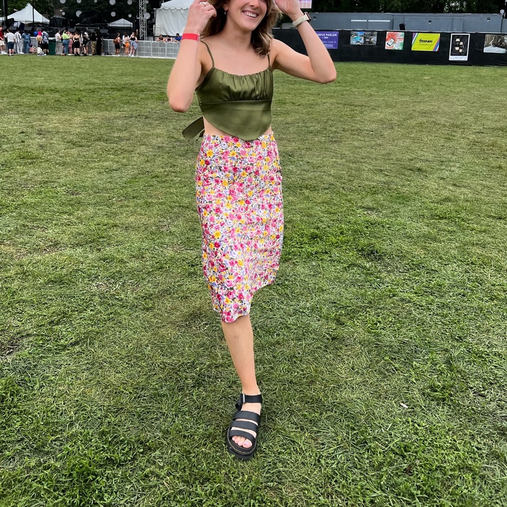 LOFT Multicolor Floral Midi Skirt